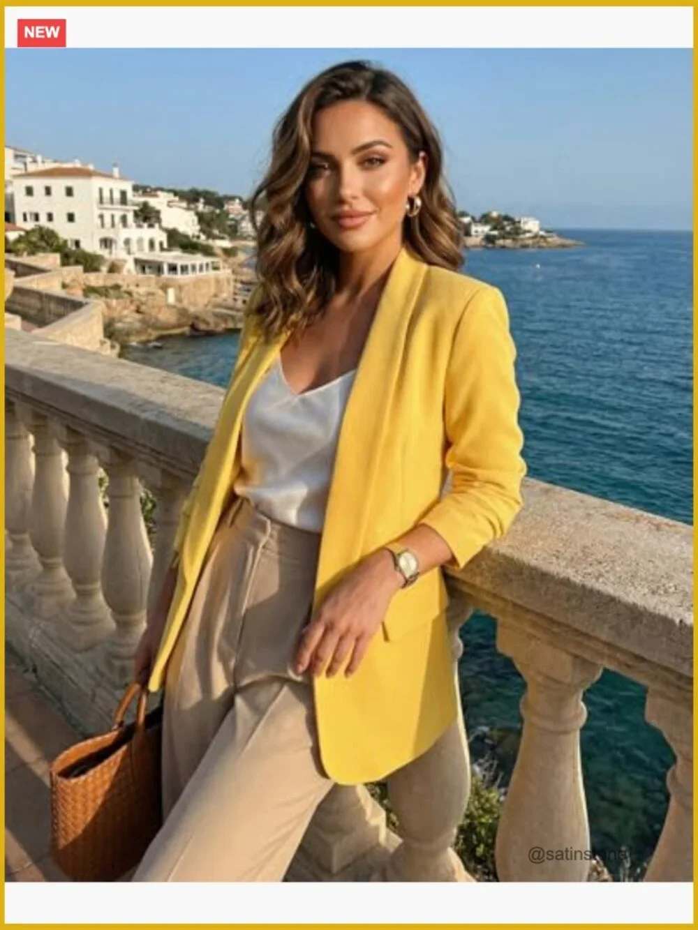 Long Sleeve Blazer Jacket with Notch Collar, No Button, Polyester Blend - Picture 4 of 7